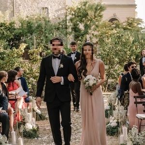 MONIQUE LHUILLIER 450381 Deep V Bridesmaid Dress